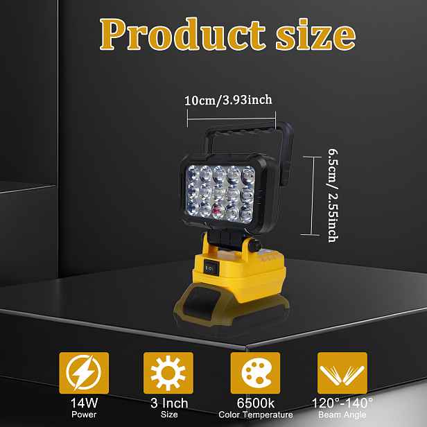 TEMU Kompatibilní s LED pracovními světly pro baterie Dewalt Lithium, nouzové světlomety, kempingové svítilny, multifunkční duální USB výstupní , dva