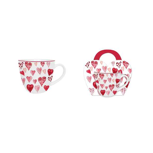DUO - Hrnek 460ml HEARTS 1 červená srdíčka v košíku