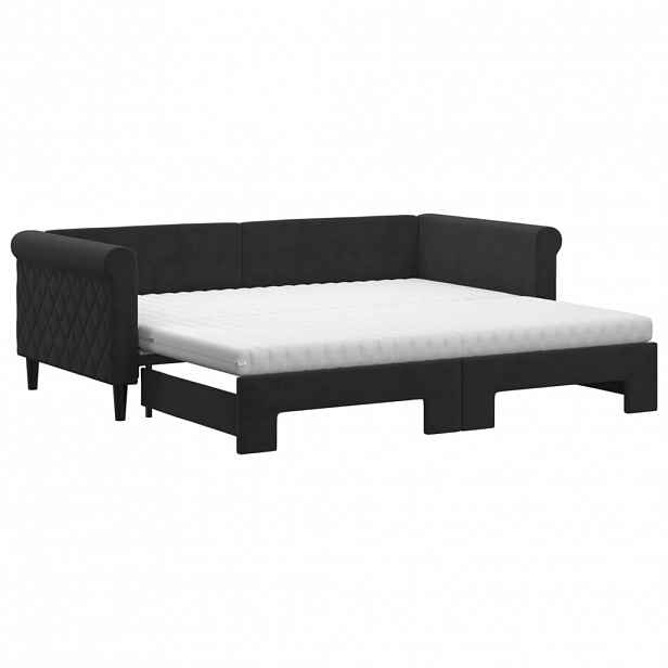 vidaXL Válenda s přistýlkou a matracemi černá 90 x 190 cm samet