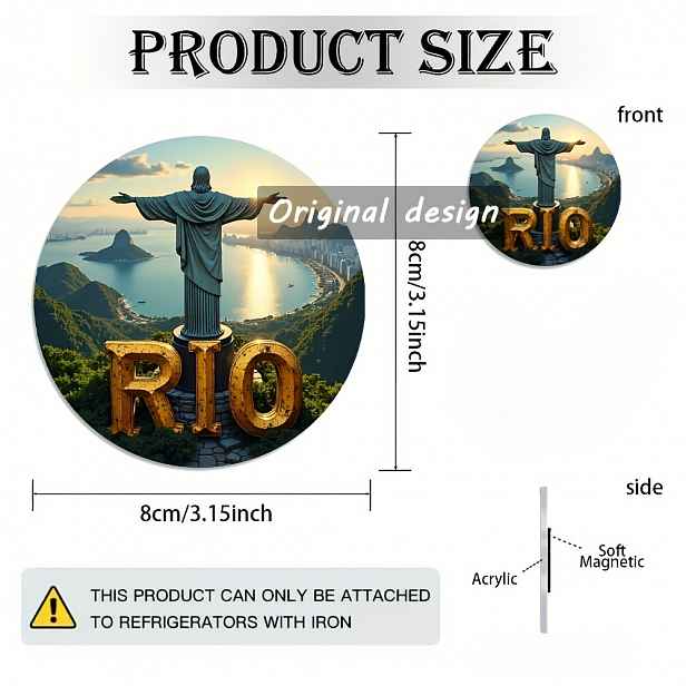 TEMU 1 ks magnet s brazilskou tematikou vhodný pro cestovatele - suvenýr z Rio de Janeira s Cukrovou hlavou a pláží Copacabana, magnetky na lednici,