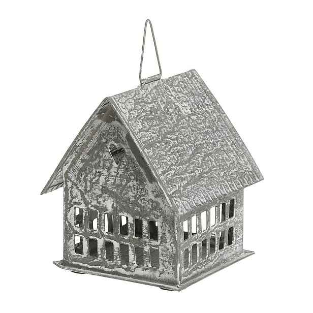 Zinkový antik kovový závěsný domek na svíčku Canie - 8*8*10 cm Chic Antique