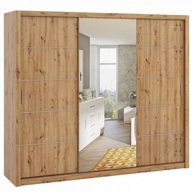 Šatní skříň 250 cm se zrcadlem CORTLAND 6 - dub artisan
