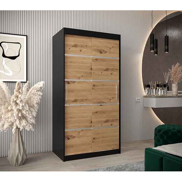 Šatní skříň Abi V1 Barva korpusu: Černá, Rozměry: 100 cm, Dveře: Dub artisan
