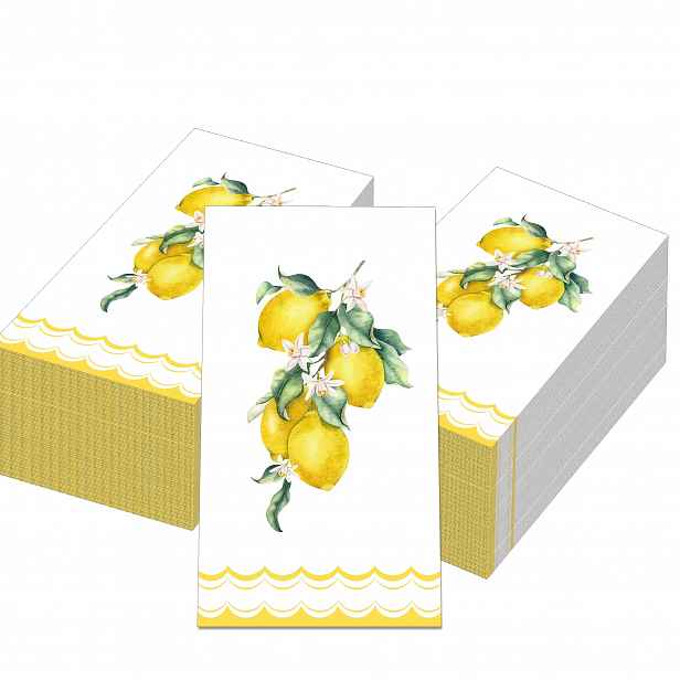 TEMU Sada 20 jednorázových papírových ubrousků s letními citronovými a květinovými vzory, ideální pro baby shower, pikniky a večírky. Každý ubrousek