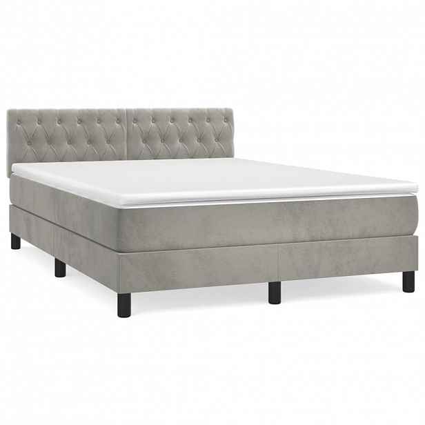 vidaXL Box spring postel s matrací světle šedá 140x190 cm samet