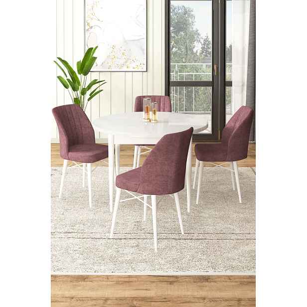 Dining Table & Chairs Set (5 Pieces) Rox - White, Dusty Rose