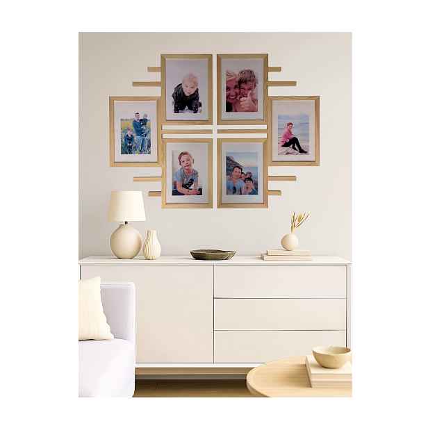 Dřevěný multirám na 6 fotografií A4 21 x 29,7 cm, šířka 97 cm, výška 71 cm Rámeček