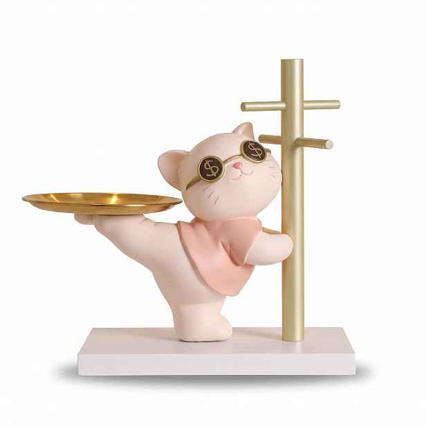 Figurka Kočky Organizér Na Šperky S Podnosem Stojan Růžový Na Klíče 27 CM 1 Ks