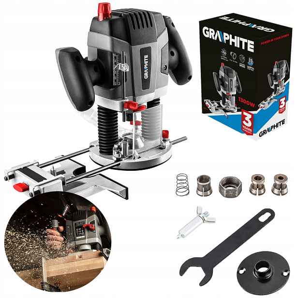 Horní frézka na dřevo 1300 W, praktická, silná rukojeť, 6-12 mm
