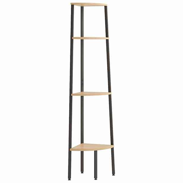 vidaXL 4patrová rohová police světle hnědá a černá 45,5 x 31,5 x 150 cm