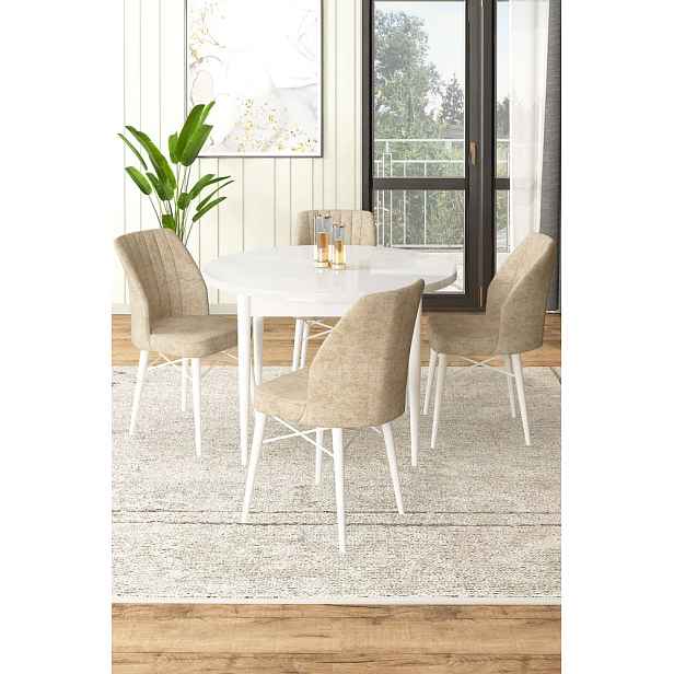Dining Table & Chairs Set (5 Pieces) Rox - White, Cream