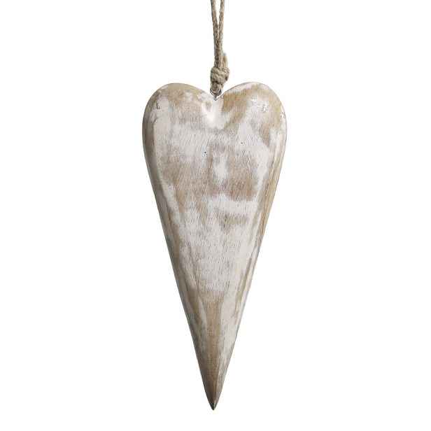 Krémové antik dřevěné závěsné srdce z mangového dřeva - 8*2*22 cm Chic Antique