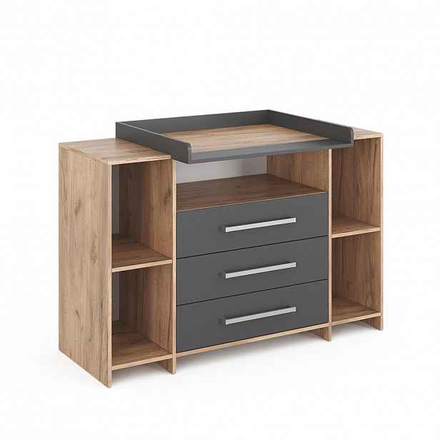 Vicco KOMODOVÝ PŘEBALOVACÍ STŮL Oskar Anthracite/Sonoma 143 x 100 cm XL se zásuvkami