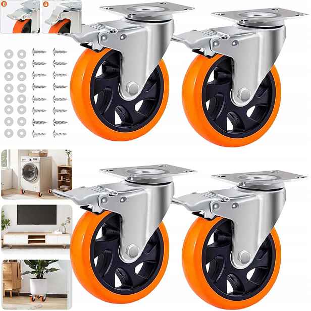 Sada Dvojité Otočné Kolečko 100 MM 4 Ks 360 Kg Upevnění Otvor Kolečko Skret