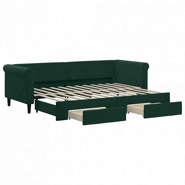 vidaXL Válenda s přistýlkou a zásuvkami tmavě zelená 80 x 200 cm samet