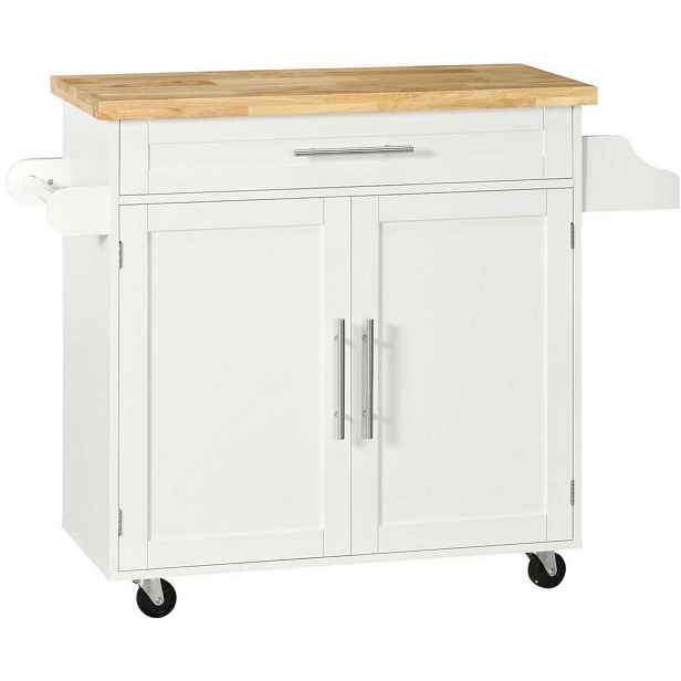 Redom KUCHYŇSKÝ vozík 109/40/89 cm s pracovní deskou, zásuvkou, skříňkou, kořením a držákem na utěrky, Bílá