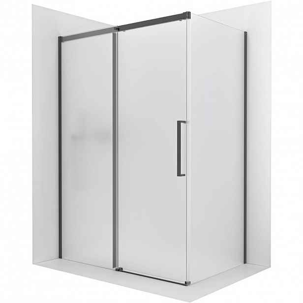 Sprchový kout Lantono - levá - 8 mm - Soft-Close - černá matná, mléčné sklo - 120x70 cm - posuvný