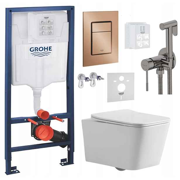 Set Wc Stelaz Grohe Wc Mísa Tornado Tlačítko měď baterie grafit