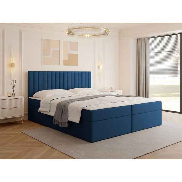 Boxspringová manželská postel 140x200 VASHON 1 - modrá + topper ZDARMA