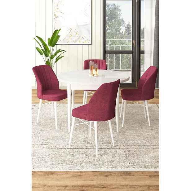 Dining Table & Chairs Set (5 Pieces) Rox - White, Burgundy