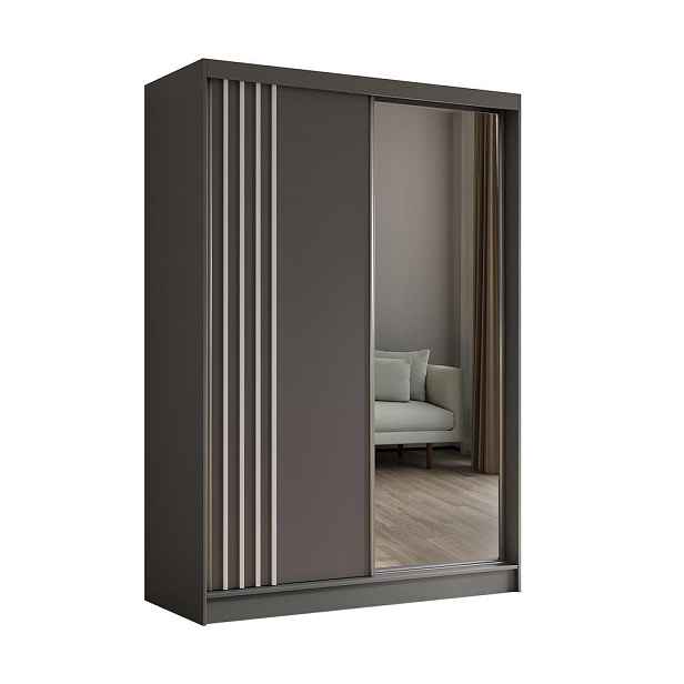 MASSENO ŠATNÍ SKŘÍŇ S POSUVNÝMI DVEŘMI NELVIA, 150/216/61 cm 2dveřová se zrcadlem, šedá