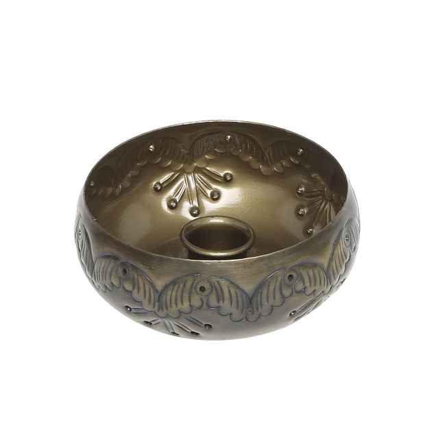 Mosazný antik kovový svícen na úzkou svíčku Clarria - 10*4,5 cm Chic Antique