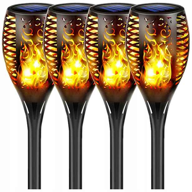 Solární lampa zapíchnutá Pochodeň Plamen černá 4 ks do zahrady