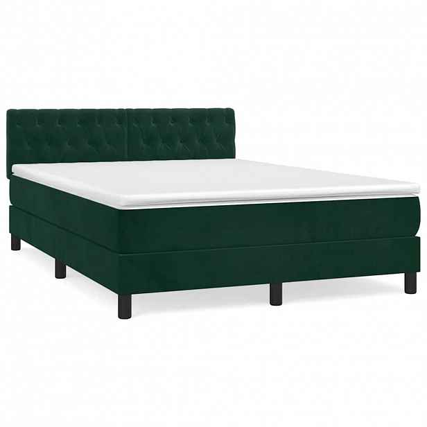 vidaXL Box spring postel s matrací tmavě zelená 140x190 cm samet