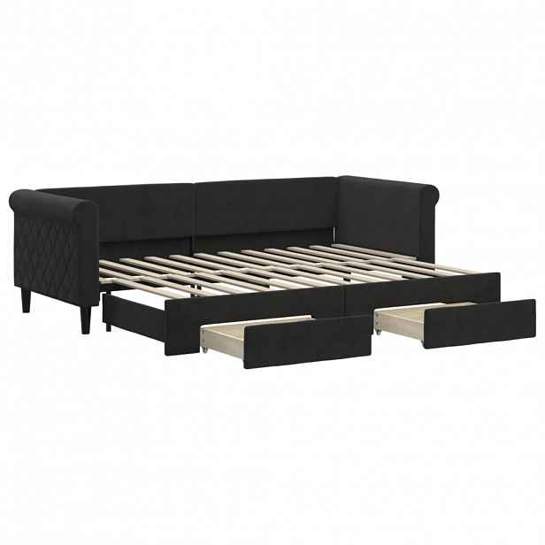 vidaXL Válenda s přistýlkou a zásuvkami černá 80 x 200 cm samet