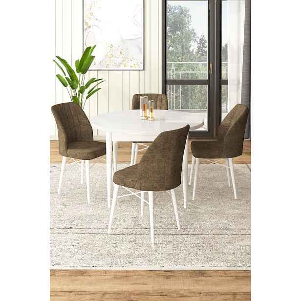 Dining Table & Chairs Set (5 Pieces) Rox - White, Brown