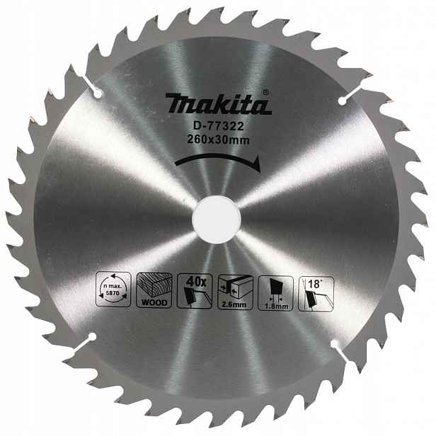 Makita Kotoučová Pila T.c.t. 260x30 mm 40T D-77322 260 x 2,6 x 30 mm
