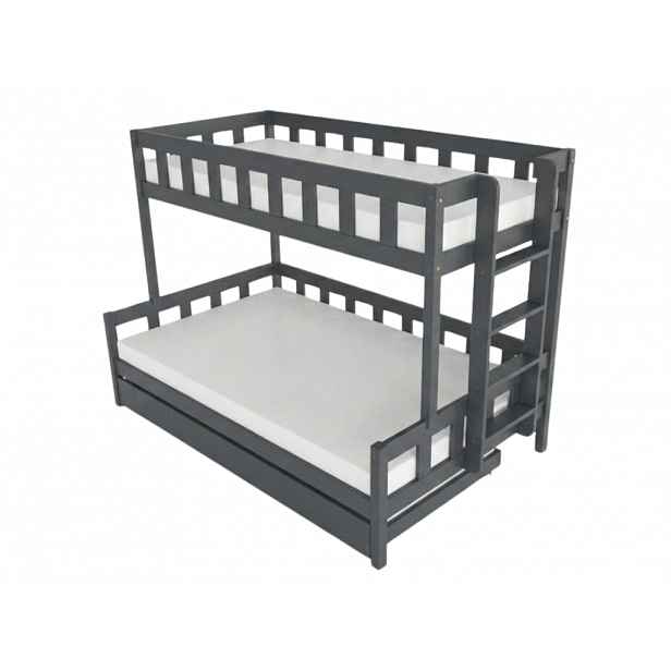 Benlemi Patrová postel PLOTTY s bočním žebříkem 90x200, 120x200 cm Zvolte barvu: Tmavě šedá, Zvolte šuplík: Přistýlka 90x190 cm, Zvolte stranu: Vpravo