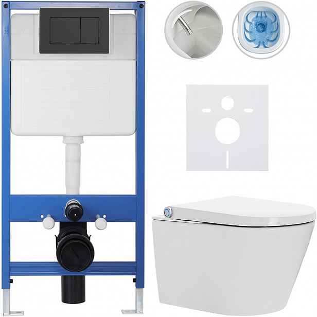 Kompletní WC set Profi/Cronus Standard - bílá lesklá - WC tlačítko Classic/Černá matná - předstěnová instalace - 59,3x38,4 cm