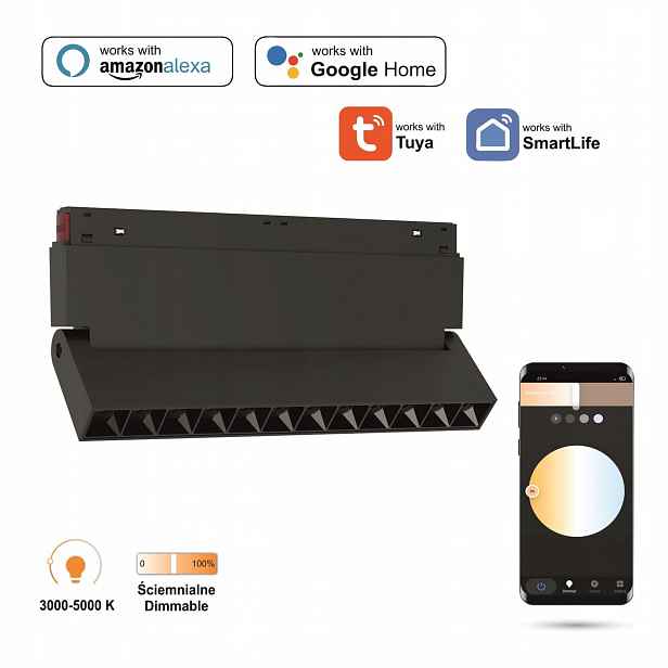 Lineární Led reflektor WiFi 2.4 GHz Nastavitelný 12W pro kolejnice Smart Track 48VDC