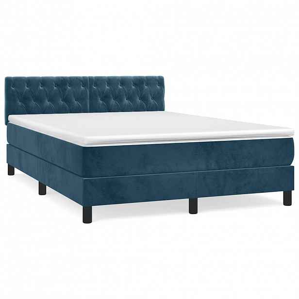 vidaXL Box spring postel s matrací tmavě modrá 140x190 cm samet