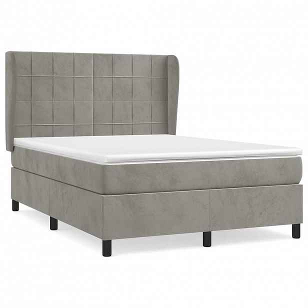 vidaXL Box spring postel s matrací světle šedá 140x190 cm samet