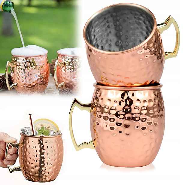 Měděný hrnek Sada jako dárek 530 ml x 2 kovaný, kladívkový, měděný