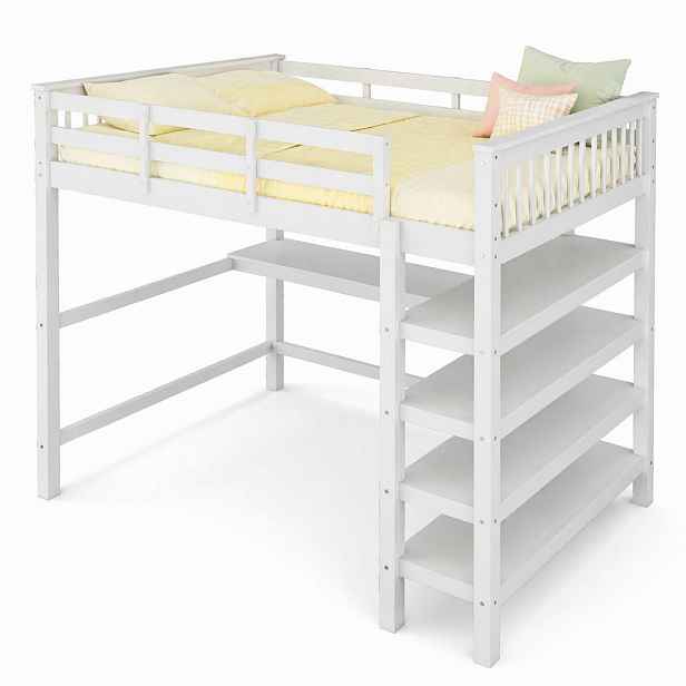 STILVORA PATROVÁ POSTEL 140/200 cm, bílá, s psacím stolem a přihrádkami, minimalistický design