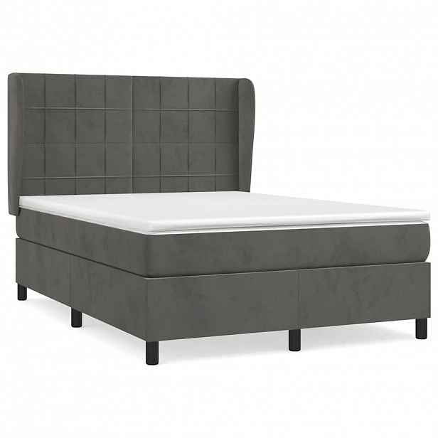vidaXL Box spring postel s matrací tmavě šedý 140 x 190 cm samet