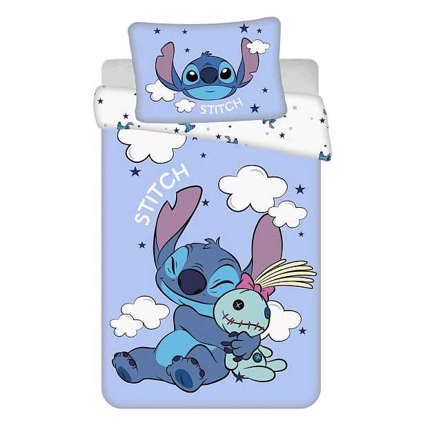 Modré bavlněné dětské povlečení do postýlky 100x135 cm Lilo & Stitch "Clouds" – Jerry Fabrics