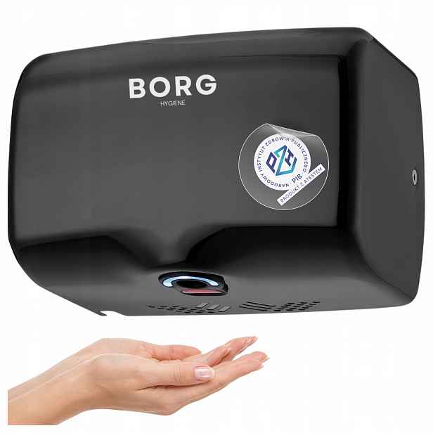 Ocelový sušák na ruce Borg Breva 1350W Černý Silné sušení za 11 sekund