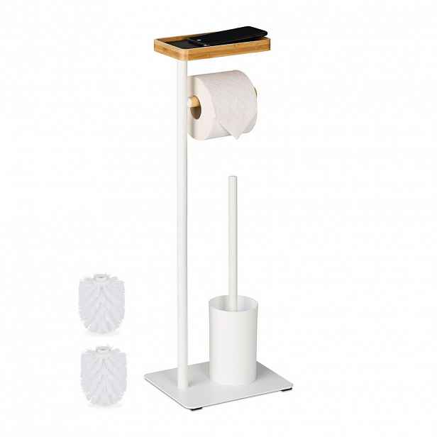 Relaxdays WC-SOUPRAVA Bílá Přírodní bambus police 65 cm