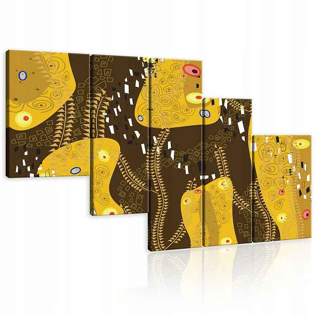 Obraz 170x100 modulární polyptych bez rámu Klimt zlato hnědý abstraktní