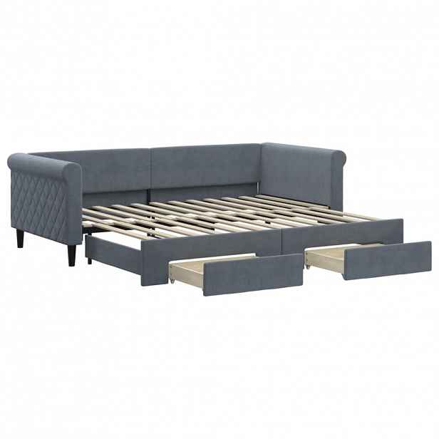 vidaXL Válenda s přistýlkou a zásuvkami tmavě šedá 90 x 200 cm samet