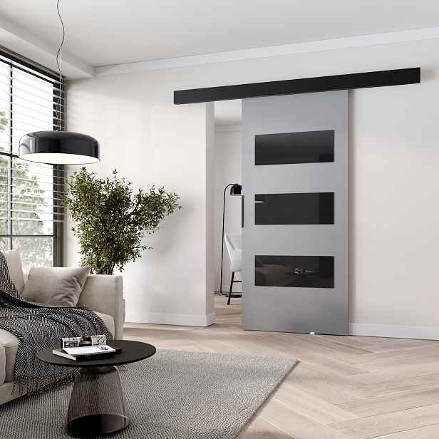 Interiérové dveře na stěnu BARRET 15 - 86 cm, šedé / černé