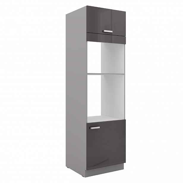 Vysoká skříňka pro vestavnou a mikrovlnou troubu 60 DPM-210 2F Barva korpusu: Šedá, Barva dvířek: Šedý lesk (Šedá)