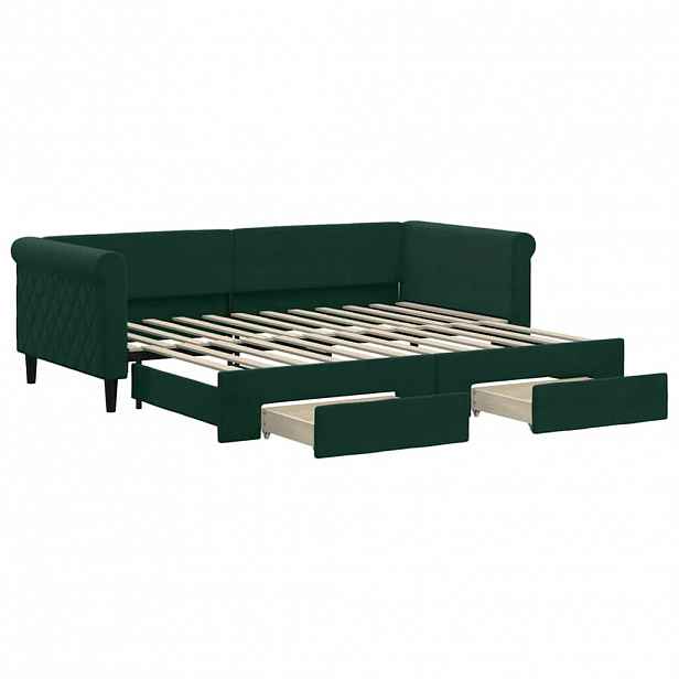 vidaXL Válenda s přistýlkou a zásuvkami tmavě zelená 90 x 200 cm samet