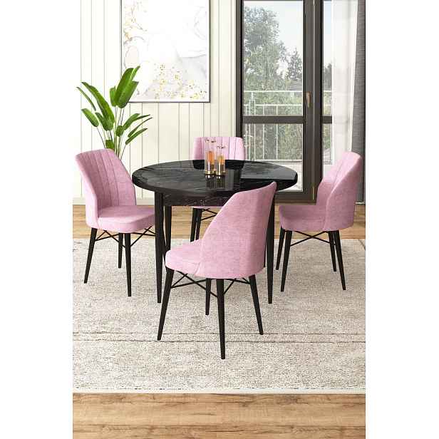 Dining Table & Chairs Set (5 Pieces) Rox - Black Marble, Pink