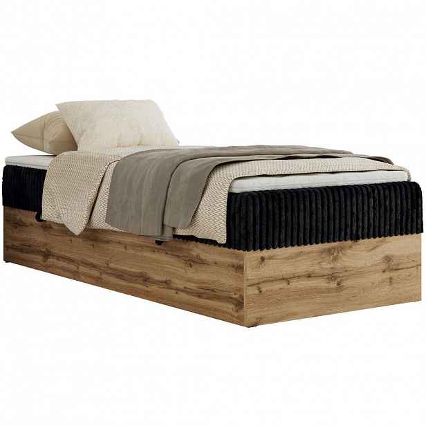 MKS KONTINENTÁLNÍ POSTEL WOOD ZERO 90/200 - Černá Manšestr - H3