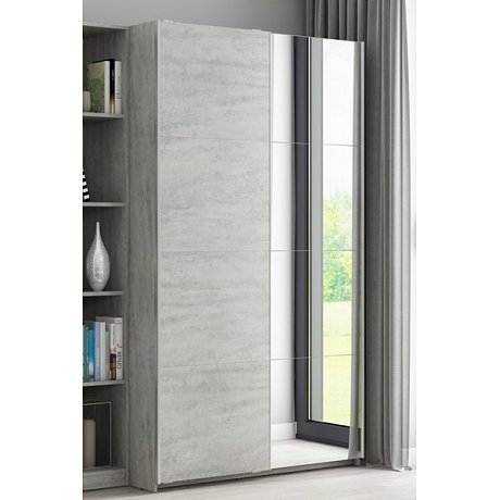 Šatní skříň Carlos, šedý beton, 150 cm, posuvné dveře